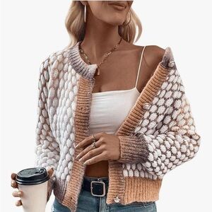 Gorglitter Button Up Colorful Cropped Cardigan Fall Knit Tweed Sweater Jacket M